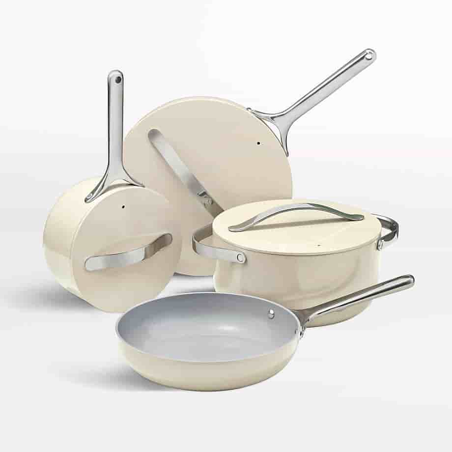 Shah Enterprises Online Shopping Home 4-Piece Cream Ceramic Non-Stick Cookware Set