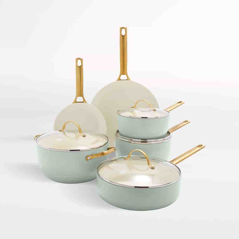 Shah Enterprises Online Shopping Home 7-Piece Silt Green Non-Stick Ceramic Cookware