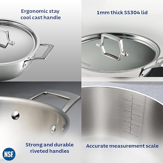 Tramontina AEION TriPly 24cm / 4.8L Stainless Steel Casserole with lid