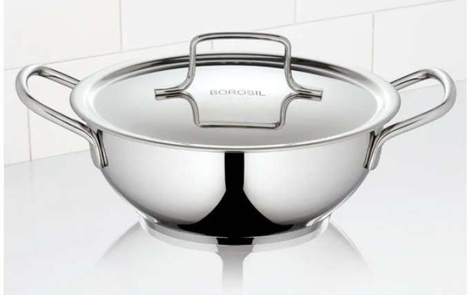 Borosil Cookfresh SS Deep Kadhai + Lid, 2.3L