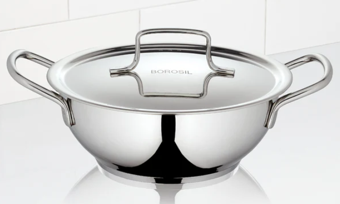 Borosil Cookfresh SS Deep Kadhai + Lid, 1.8L