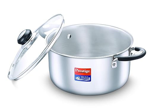 Prestige 20cm/3.25L Tri-Ply Stainless Steel Splendor Casserole with Glass Lid