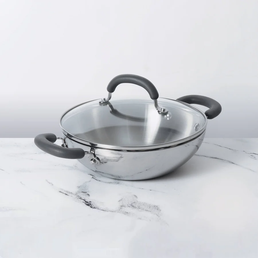 Meyer Trivantage Stainless Steel Triply Cookware Kadai/Wok with Lid, 26cm